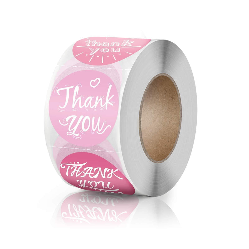 Thank You Stickers Seals,4 Unique Pink Designs for envelopes, Favors, Weddings, Bridal Shower, Gift Packaging - 1.5" inch Round Adhesive Labels for Business and Personal use （500Labels/Roll）