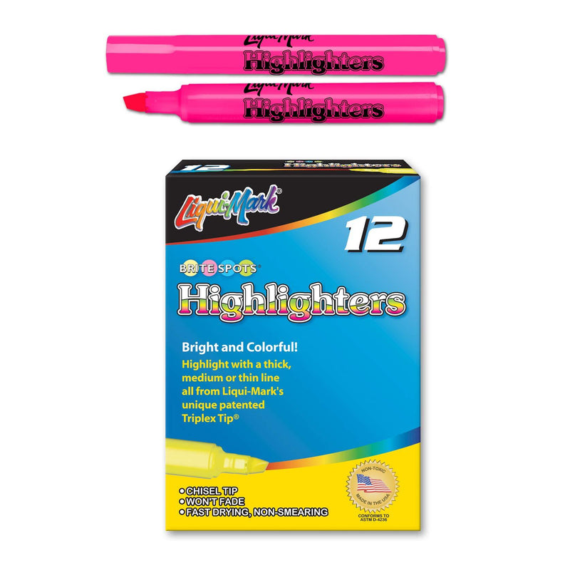 Pink Fluorescent Highlighters - Chisel Tip - Dozen Box - 12pk Broadline