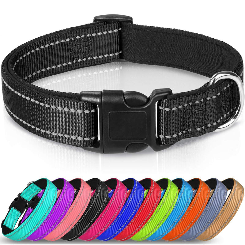 Joytale Reflective Dog Collar,12 Colors,Soft Neoprene Padded Breathable Nylon Pet Collar Adjustable for Small Medium Large Dogs,4 Sizes XS- 5/8"x(8-12") Black