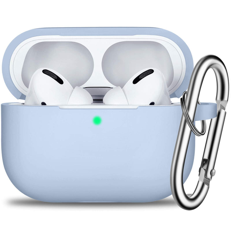 AirPods Pro Case Cover with Keychain, Full Protective Silicone Skin Accessories for Women Girl with Apple 2019 Latest AirPods Pro Case, Front LED Visible-Sky Blue A-Sky Blue