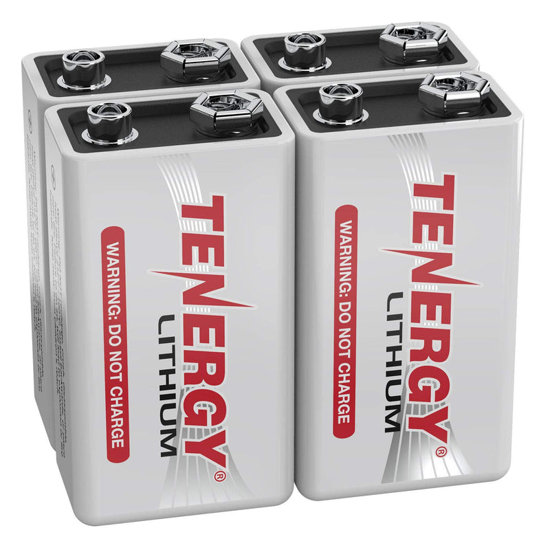 Tenergy 9V Lithium Batteries, 1200mah Non-Rechargeable Batteries,10 Years Shelf Life Lithium 9 Volt Batteries - 4 Pack 4 Pcs