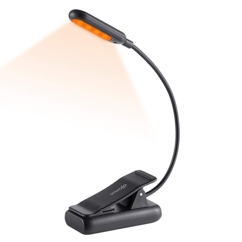 VAVOFO Amber Rechargeable Reading Light, Blue Light Blocking Book Light, 7 LEDs Eye Care 9 Colors 9 Brightness Clip On for Kids Bookworms Reading in Bed with Power Indicator Lasting 70h (Black) 1-Pack Black