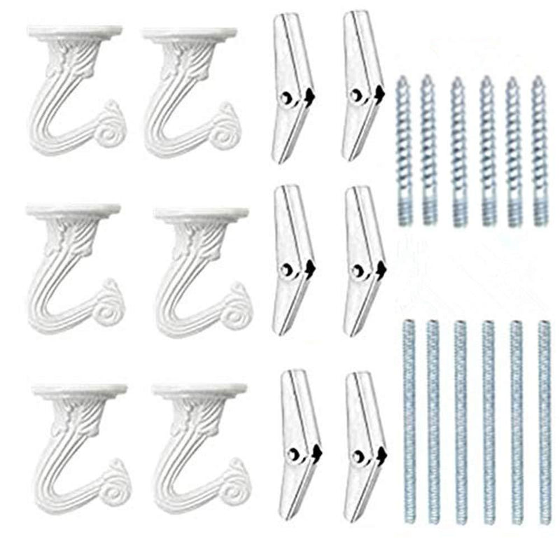 6 Sets White Ceiling Hooks for Hanging Plant, Heavy Duty Swag Toggle Hooks with Hardware