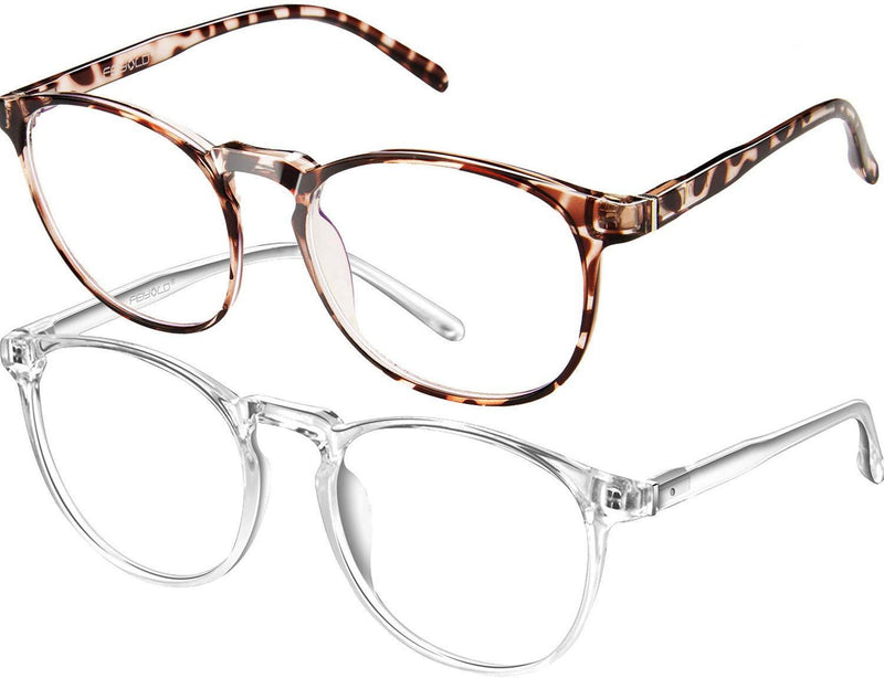 FEIYOLD Blue Light Blocking Glasses Women/Men,Retro Round Anti Eyestrain Computer Gaming Glasses(Leopard+Crystal) Leopard+crystal