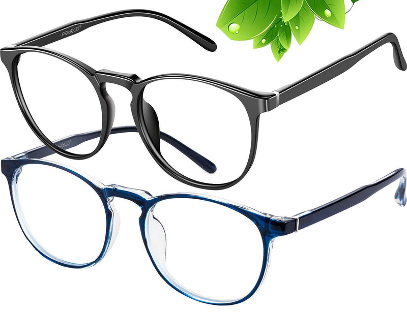 FEIYOLD Blue Light Blocking Glasses Women/Men,Retro Round Anti Eyestrain Computer Gaming Glasses(Black+Blue) Black+blue
