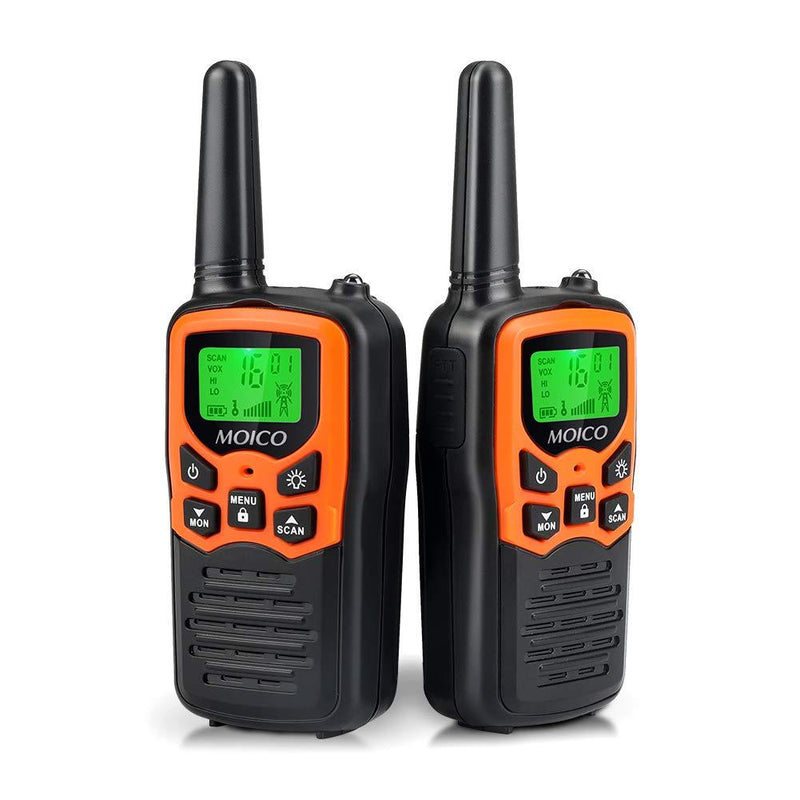 Walkie Talkies,MOICO Walkie Talkies for Adults,Walkie Talkies Long Range with 22 Channels FRS VOX LCD Display with LED Flashlight for Biking Hiking Camping(Orange) Orange