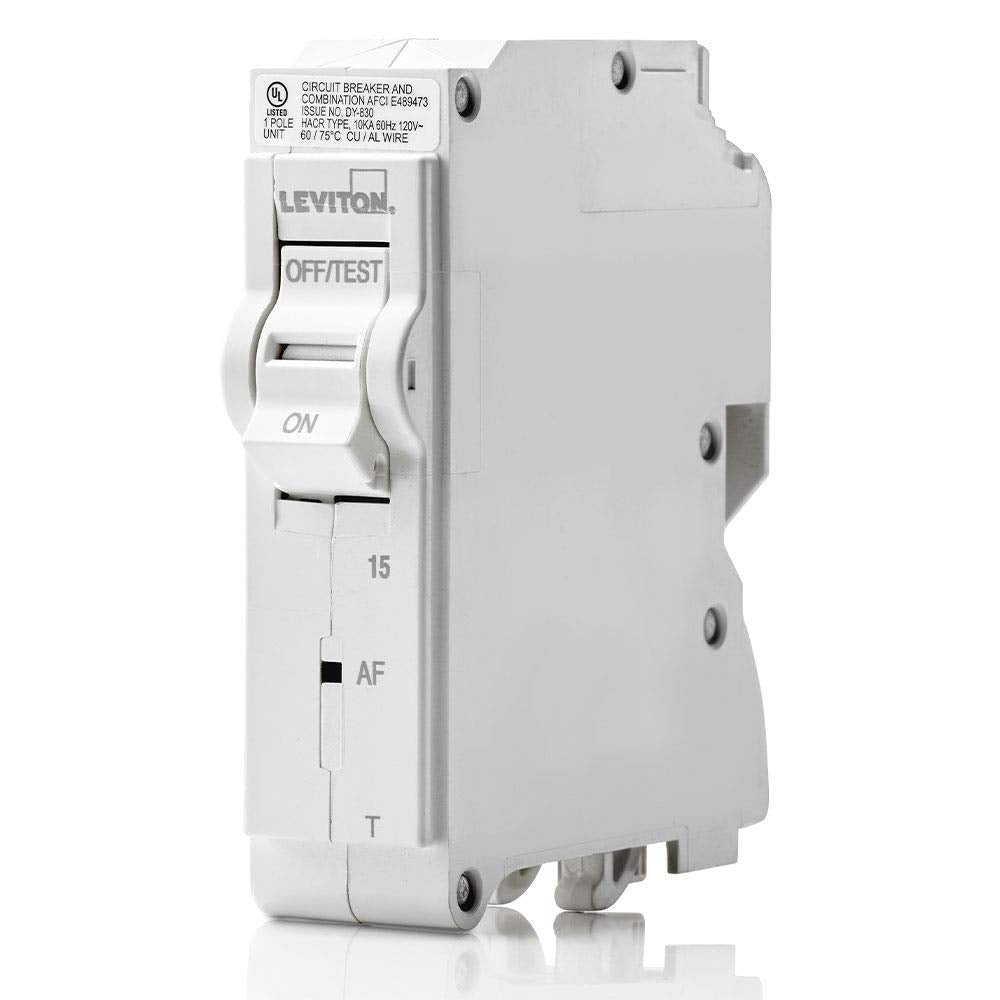 Leviton LB115-AFT 15A 1-Pole Plug-On AFCI Branch Circuit Breaker, Thermal Magnetic, 120 VAC, White 1-Pole 15-Amp