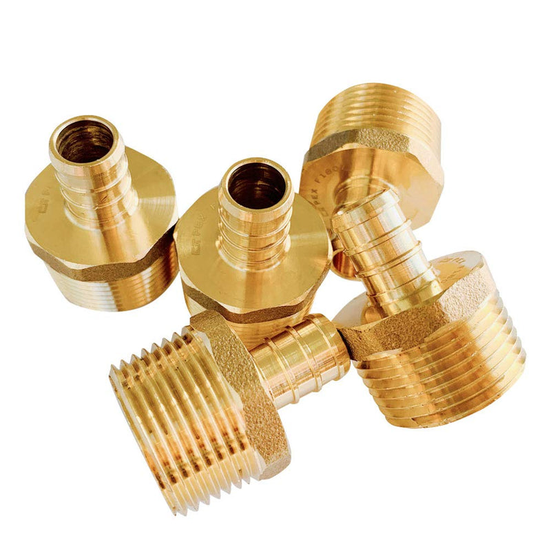 (Pack of 5) EFIELD Pex 1/2 Inch x 3/4 Inch NPT Male Adapter Brass Crimp Fitting (Lead Free)