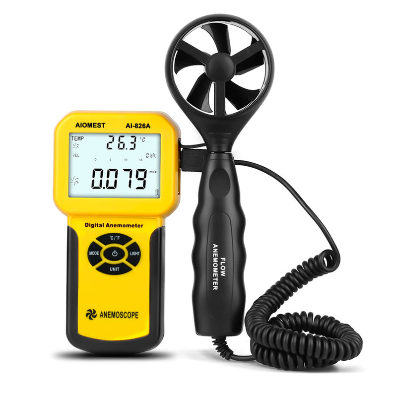 ANNMETER Pro HVAC Anemometer- Air Flow Velocity Meter AN-826A 0.001~100Mph Wind Speed Gauge,Handheld Wind Tester Measuring Airflow Movement Temp with Max AVG Current AI-826A HVAC Anemometer