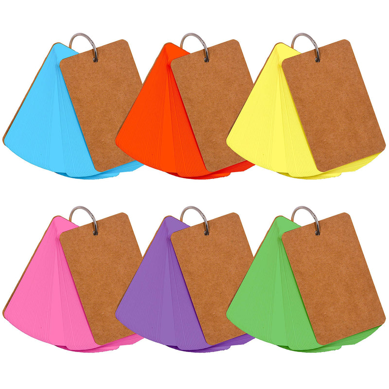 300 Pcs Rainbow Colored Blank Customizable Index Flash Study Note Card Pad Kraft Paper with Binder Ring (50 Sheets in 6 Colors per Set) Colour