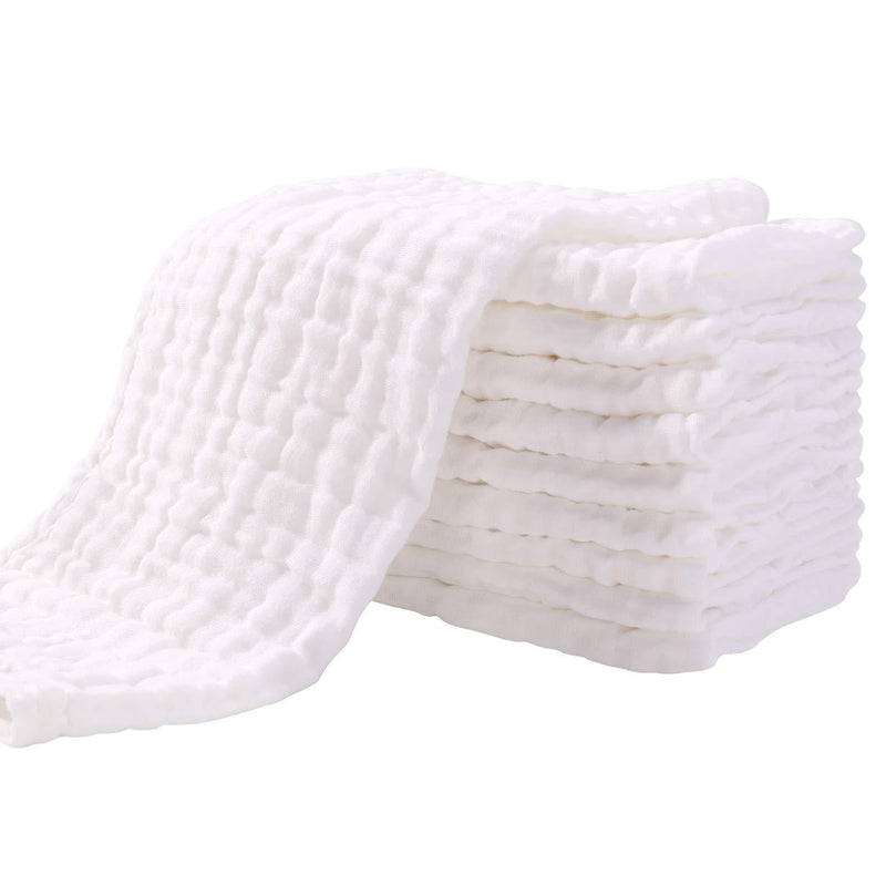 Muslin Burp Cloths for Baby 10 Pack 100% Cotton Baby Washcloths Large 20''X10'' Super Soft and Absorbent by YOOFOSS - White