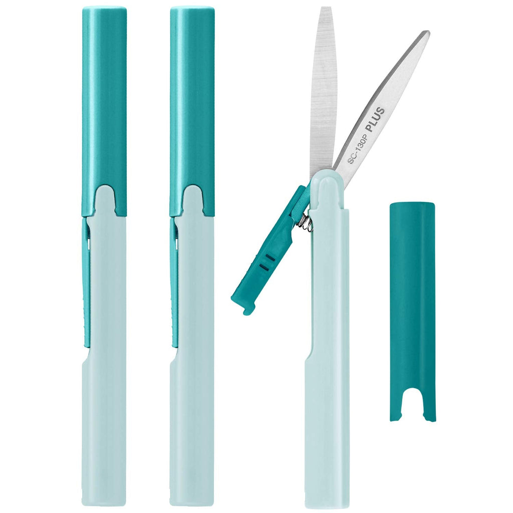 PLUS Pen Style Compact Twiggy Scissors with Cover 3-Pack Turquoise