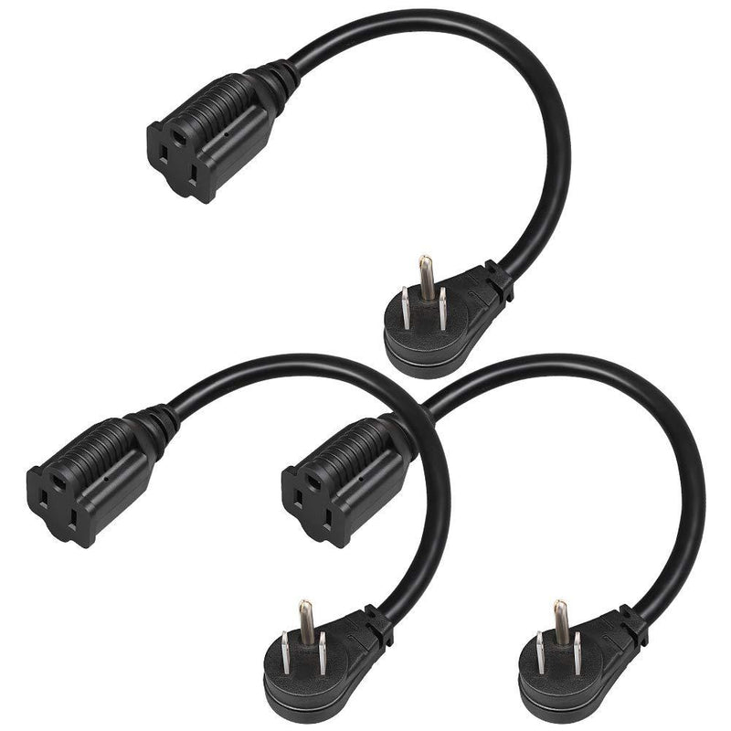 DEWENWILS 1 Foot Extension Cord, Low Profile Angled Flat Plug, 3 Prong Grounded Wire, SJT 14 AWG Flexible Power Cord, Rated for Indoor Use, ETL Listed, 3 Pack Black