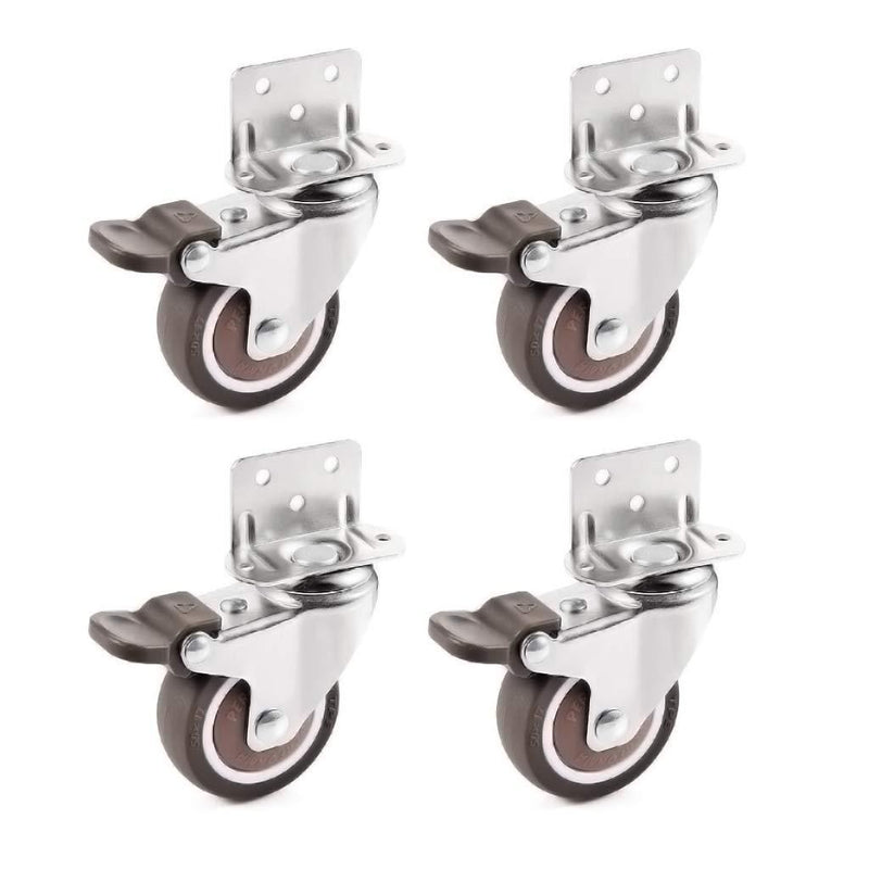 Skelang 1'' Swivel Plate TPE Caster, Low Profile L-Bracket Caster with Brake, Silent Caster Wheels Replacement for Crib, Table, Shelf, TV Stand, Loading Capacity 25 Lbs Per Wheel, Pack of 4