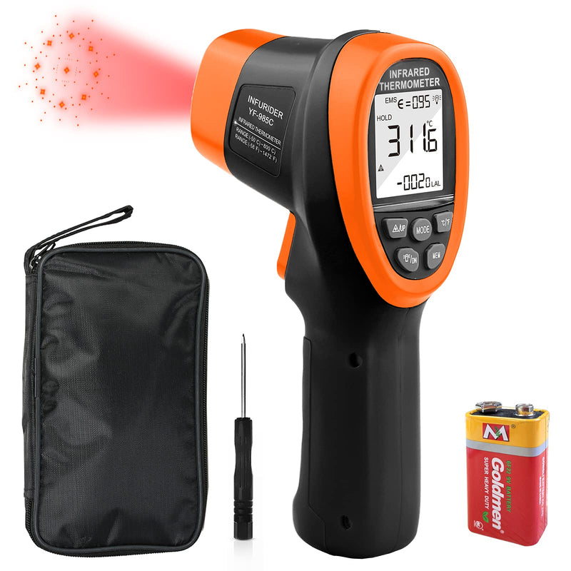 Digital Infrared Thermometer Non-Contact Temperature Gun,16:1IR Laser Grip Accurate from -50℃~800℃(-58℉~1472℉),Pyrometer with Adjustable Emissivity for Industry Kiln Forge【Not for Human】 985C(-58℉~1472℉)