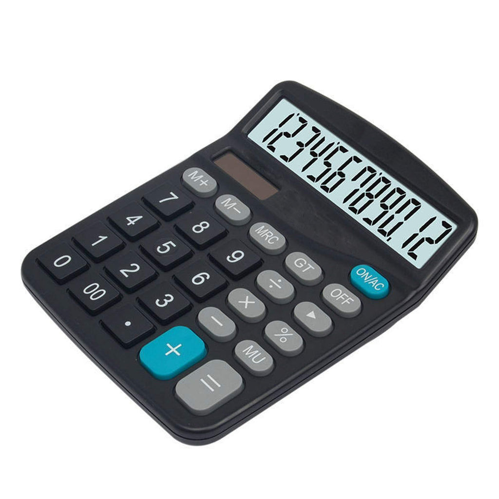 Calculator, Standard Function Desktop Calculator, Solar Battery Dual Power Basic Office Calculators, Black