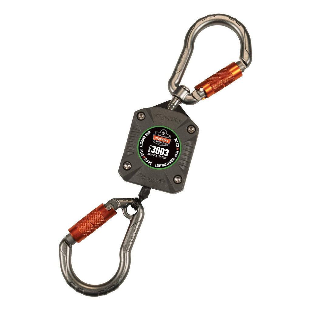 Ergodyne Squids 3003 Retractable Tool Lanyard with Two Locking Carabiners, Swivel Design Carabiner Attachment