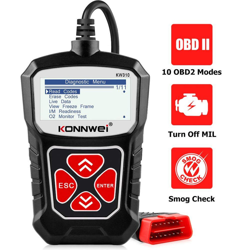 KONNWEI KW310 OBD2 Scanner Car Code Reader Full OBDII Functions 10 Modes Engine Diagnostic Scanner Tool for All 1996 and Newer Cars(Black) Black
