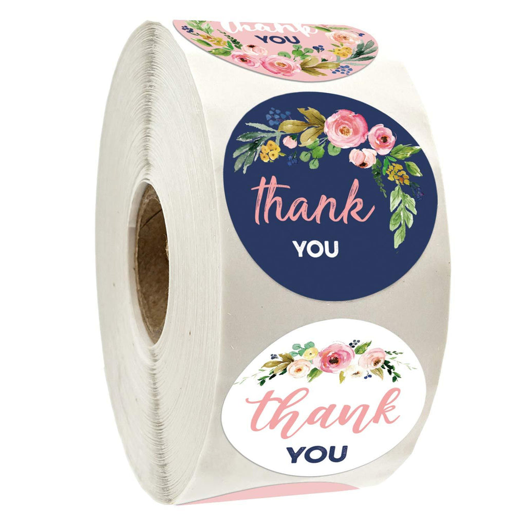 500 Floral Thank You Adhesive Label Stickers, 1.4 Inch Round Stickers 6 Different Designs, Thank You Stickers Roll Perfect for Birthday, Wedding Favors, Baby Shower, Small Business and Boutiques.