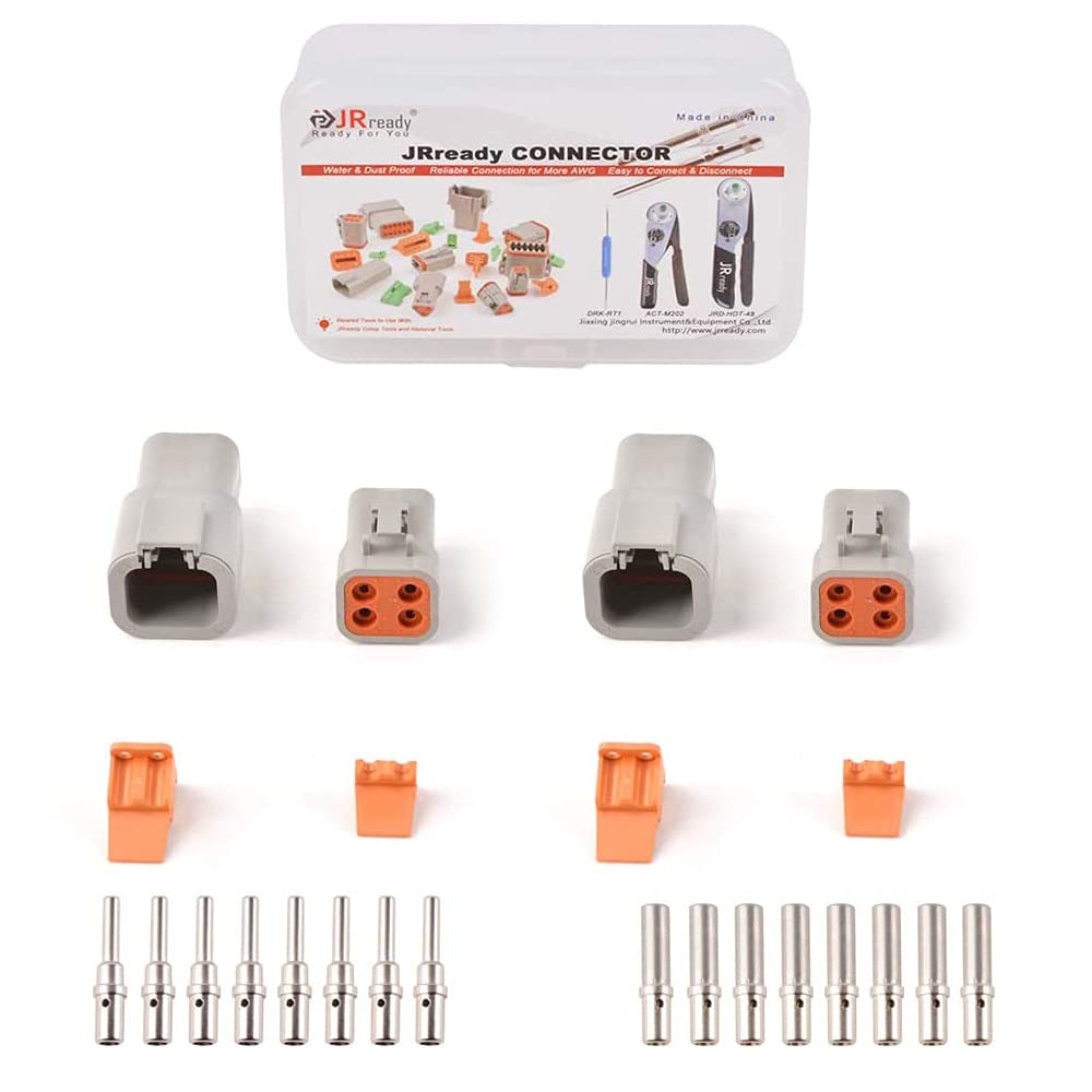 JRready ST6245 DTP 4 Pin Connector Kit Gray Waterproof Electrical Wire Connector with Size 12 Solid Contact,2 Sets