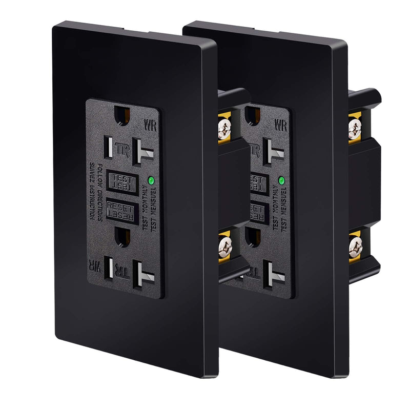 NineLeaf 2 Pack 20Amp 125V GFCI Outlet Receptacles, Tamper-Resistant（TR) Weather-Resistant（WR) with LED Indicator,Decorative Wall Plates and Screws Included, ETL Certified,Black