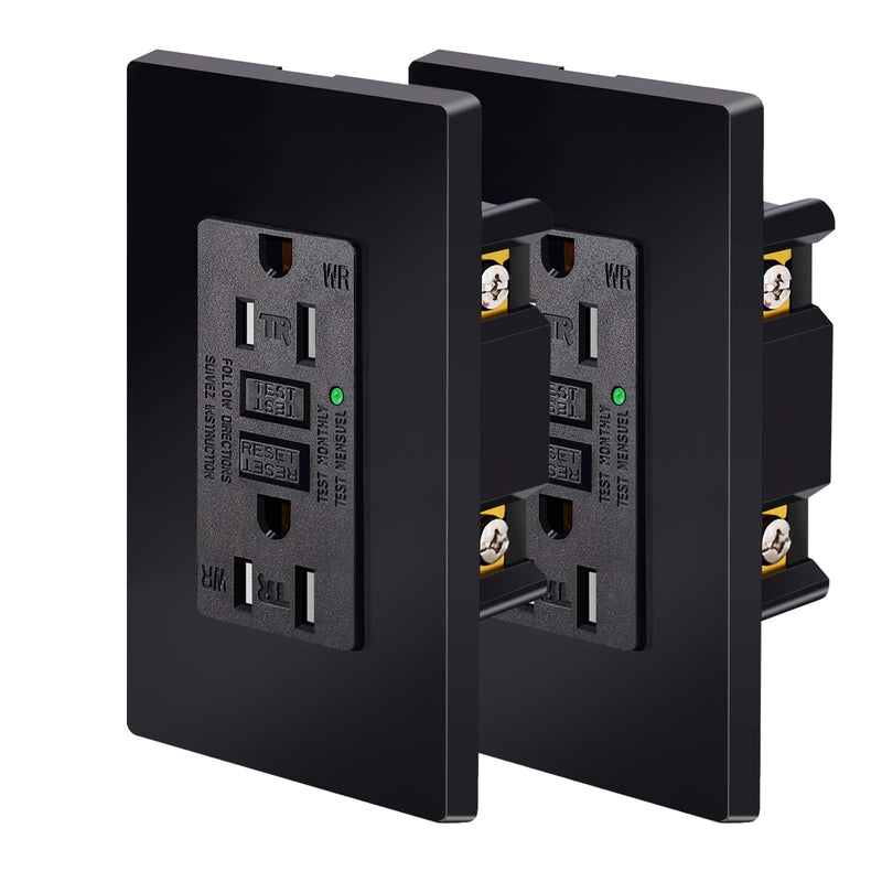 NineLeaf 2 Pack 15Amp GFCI Outlet Receptacles, Tamper-Resistant (TR) Weather-Resistant (WR) with LED Indicator,Decorative Wall Plates and Screws Included, ETL Certified, Black