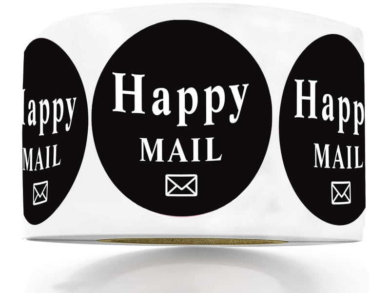 1.5" Round Black Happy Mail Stickers - Business Mail Packing Envelop Sealing Stickers for Small Business 500 Adhesive Labels (Black, 1.5inch)