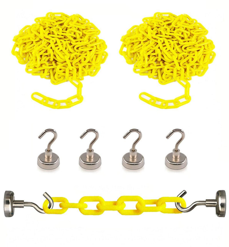 Reliabe1st 2PCS 13 Feet Yellow Plastic Safety Barrier Chain with 4 Magnetic Hooks | Loading Dock Kit | Caution Security Chain Safety Chain for Crowd Control, Construction Site | Safety Barrier