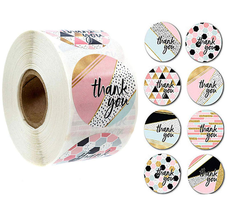 1" Thank You Stickers Labels Roll,8 Design 500 Labels Thank You Stamp for Shipping Bags (A) A