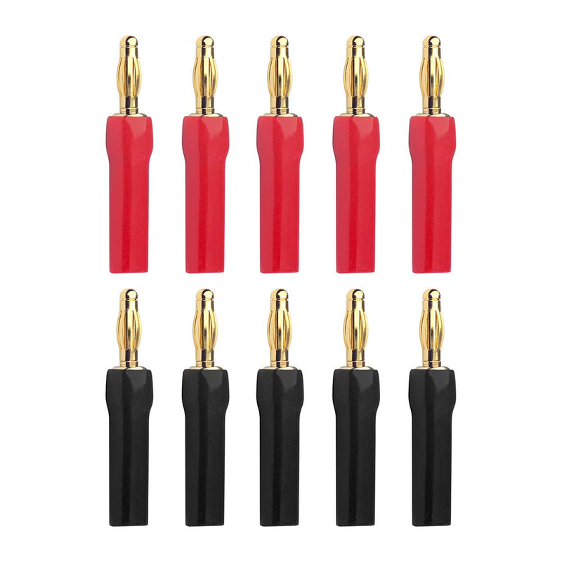 VCELINK 4mm Speaker Banana Plugs-Open Screw Type,24K Gold Plated Brass Speaker Wire Banana Plugs Connectors (5 pair/10 pcs)