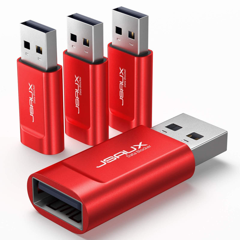 USB Data Blocker, JSAUX (4-Pack) USB-A Defender Only for Quick Charge, Protect Against Juice Jacking, Refuse Hacking Provide Safe Charging- Red