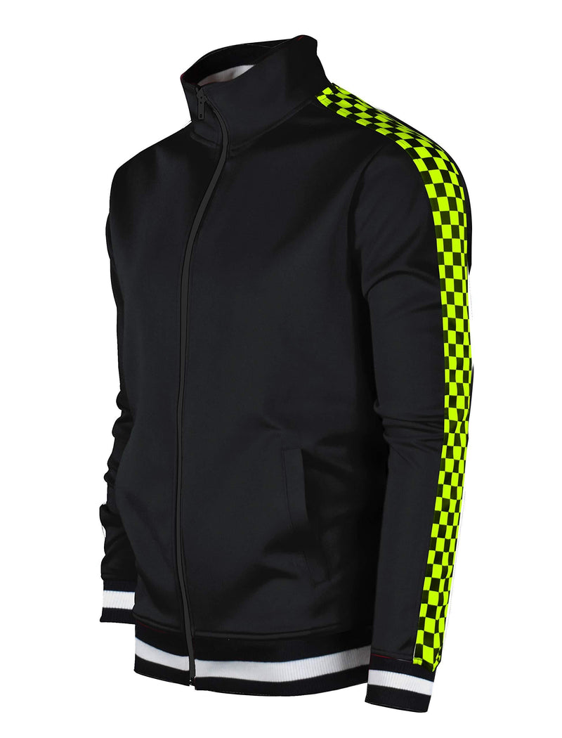 Screenshotbrand Mens Hip Hop Premium Slim Track Jacket - Side Taping Small F11854-black/Neon
