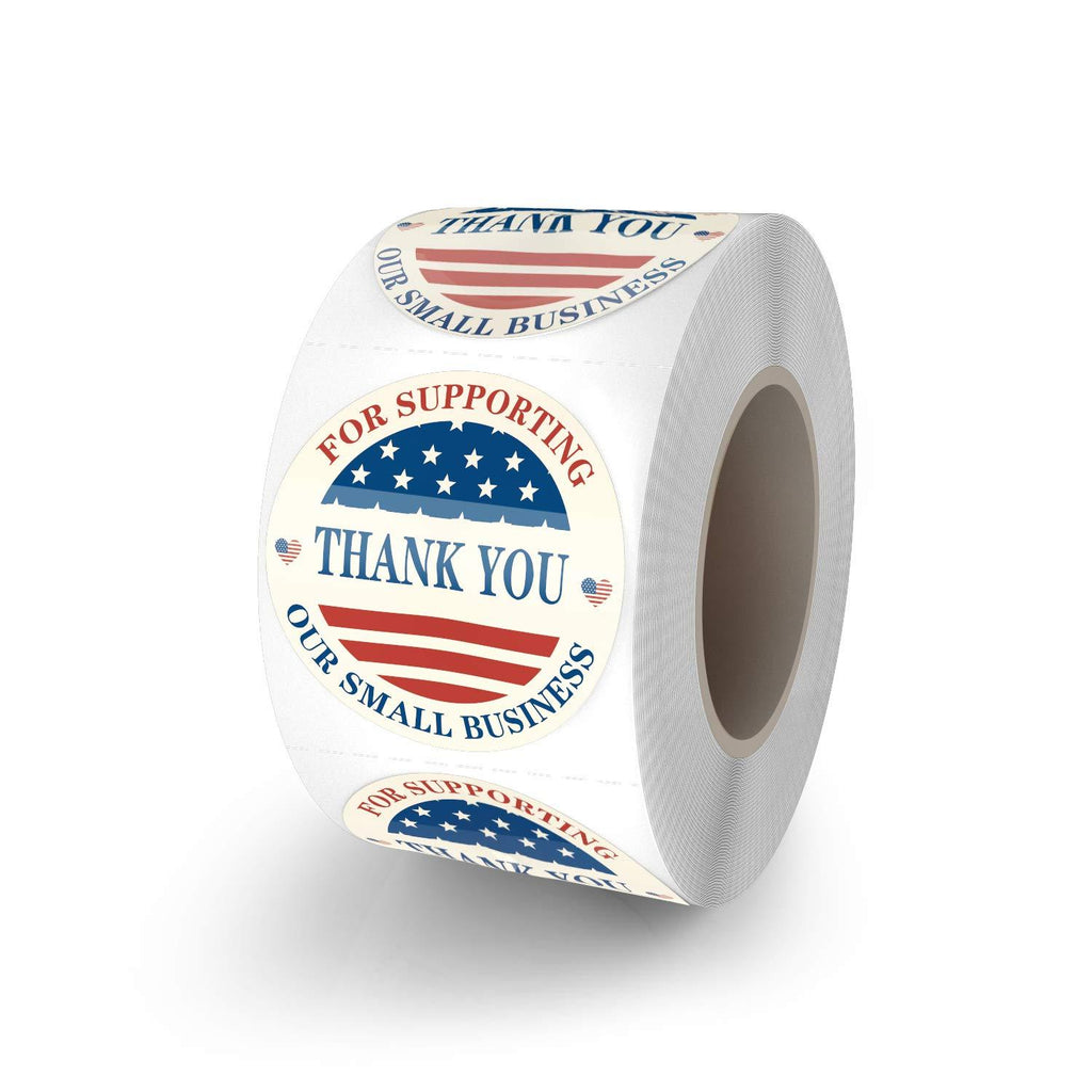 Methdic Thank You Stickers Roll USA Flag Thank You for Supporting Our Small Business Sticker 1.5" 500pcs (B) B