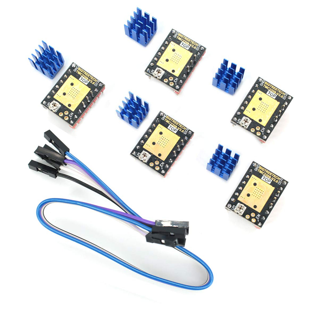 DEVMO 5pcs 3D Printer Part Stepstick Mute TMC2209 V1.2 Stepper Motor Driver with Heatsink for SKR V1.3 MKS GEN L Ramps 1.4/1.5/1.6 3D Printer Control Board(UART Mode)