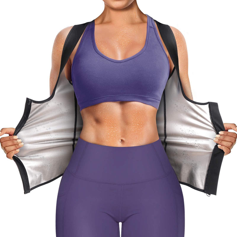 Junlan Sauna Suit for Women Waist Trainer Vest for Women Sweat Tank Top Shaper for Women with Zipper Black Small