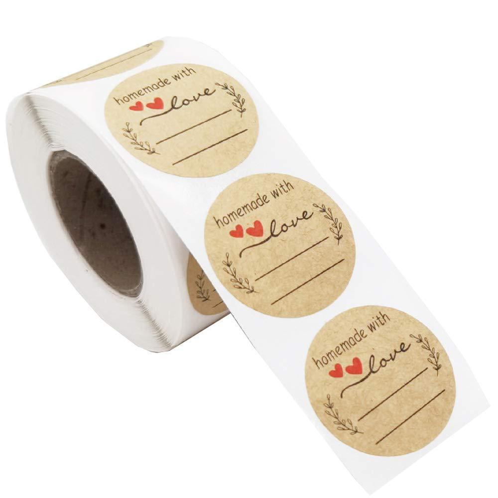 1.5" Homemade with Love Label Stickers 500PCS Canning Labels with Lines for Writing Kraft Paper Stickers for Store Owners, Handmade Crafts, Organizing, Jars, Gifts Kraft Homemade With Love