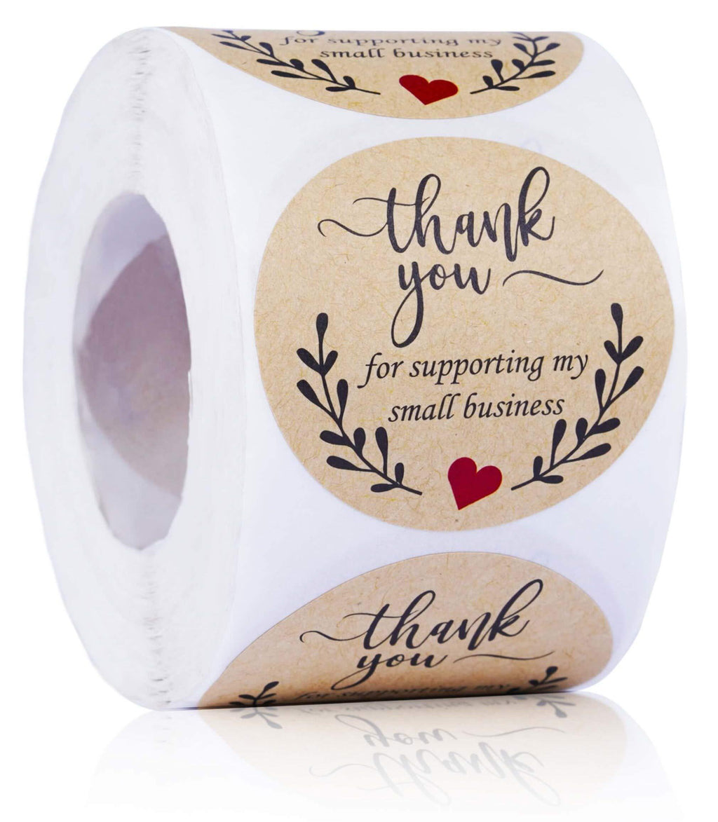 2" Thank You for Supporting My Small Business Stickers-Round Kraft Labels for Business, Boutiques, Online Retailers, Crafters, Shops to Use on Bags, Boxes, Packages and Envelope-500 Labels Per Roll