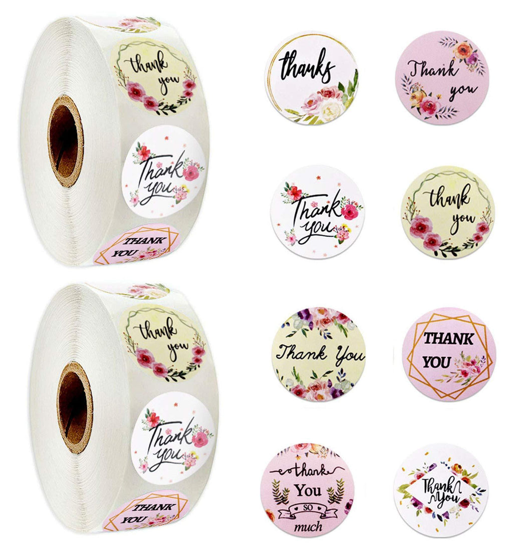 1000pcs Thank You Stickers 1'' Round Adhesive Labels ,500 Per Roll ,Decorative Sealing Stickers for Christmas Gifts, Wedding, Party (A-33 8 Different Design)