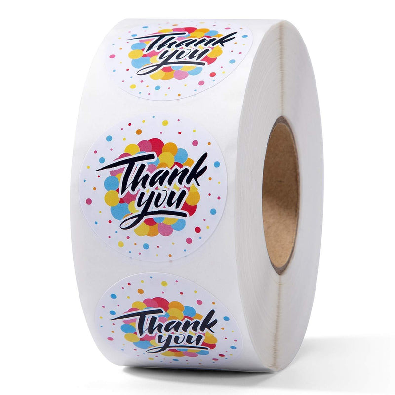 Mionno 1.5" Round Thank You Stickers with Colorful Dots - 1000pcs/Roll Adhesive Labels for Decorative and Envelope Sealing, Gift Wrap, Birthday, Baby Shower, Wedding, Party 1.5" Thank You Colorful Dots 1 Roll