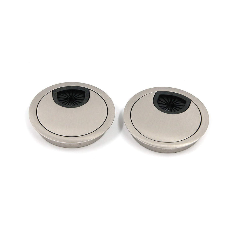 Quluxe Cable Hole Cover, 2-3/8" Zinc Alloy Desk Grommet for Wire Organizer- Brushed Silver (Pack of 2) 60MM