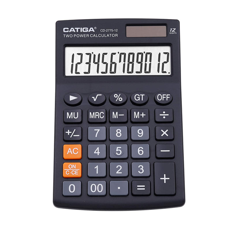 Desktop Calculator with 12 Digit LCD Display Screen, Home or Office Use, Easy to Use with Clear Display/Memory Functions, CD-2775 Black