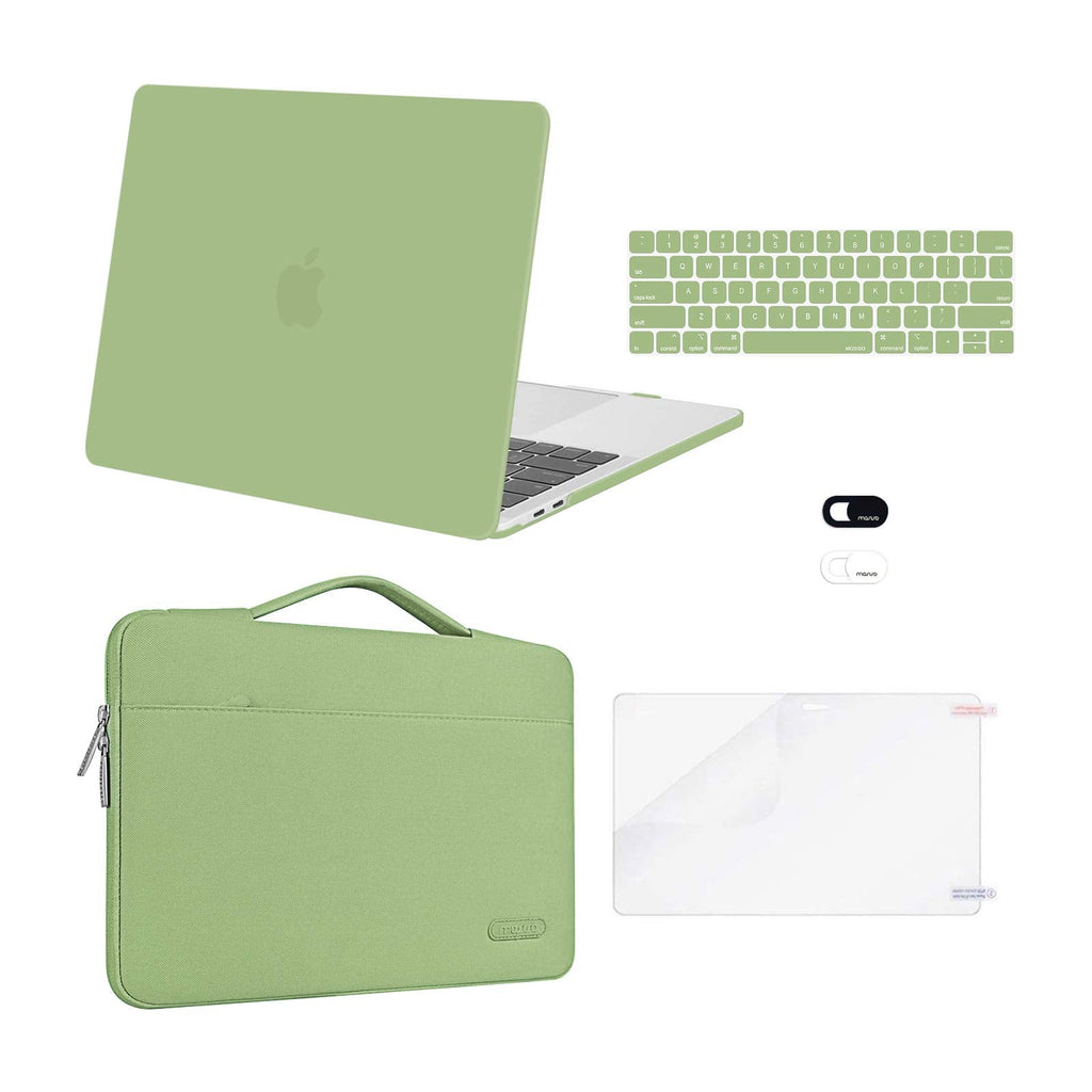 MOSISO Compatible with MacBook Pro 13 inch Case 2020-2016 Release A2338 M1 A2289 A2251 A2159 A1989 A1706 A1708, Plastic Hard Shell Case&Bag&Keyboard Skin&Webcam Cover&Screen Protector, Avocado Green