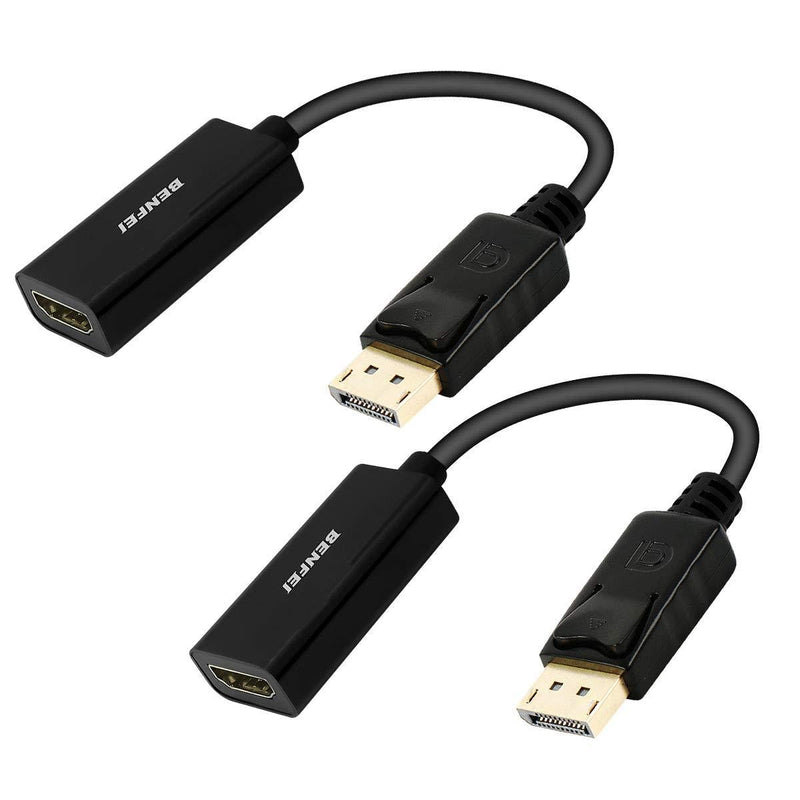 DisplayPort to HDMI Adapter 2 Pack, Benfei DP Display Port to HDMI Converter Male to Female Gold-Plated Cord Compatible for Lenovo Dell HP and Other Brand Black