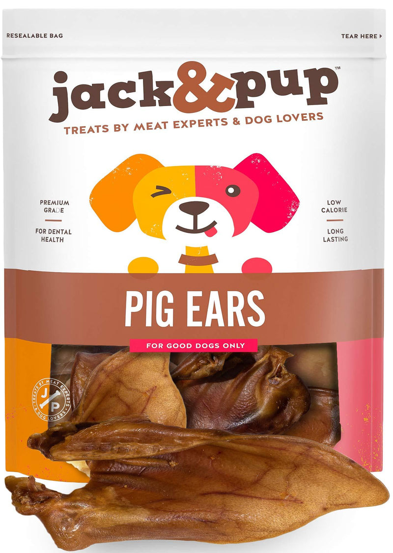 Jack&Pup Whole Pig Ears for Dogs - Extra Thick Large Pigs Ears - Premium Odor Free Dog Pig Ear Treats - Natural Dog Pork Chews; Excellent Rawhide Alternative (10 Pack)