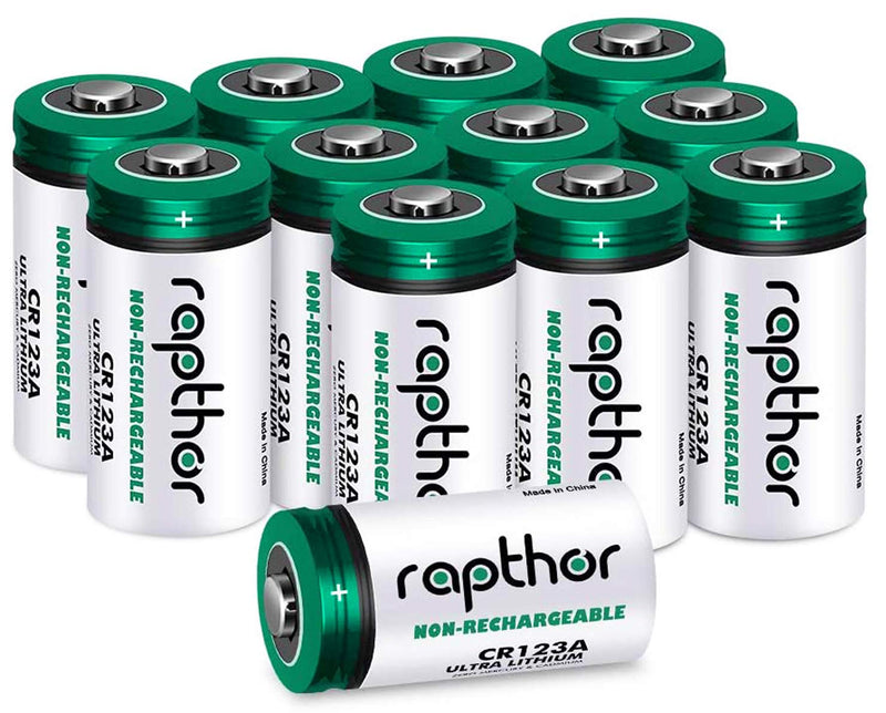 Rapthor CR123A Lithium Batteries 3V 12 Pack 1650mAh High Capacity CR123 CR17345 PTC Protection Non-rechargeable 123A Photo Battery for Camera Flashlights Microphone Alarm System (Not for Arlo)