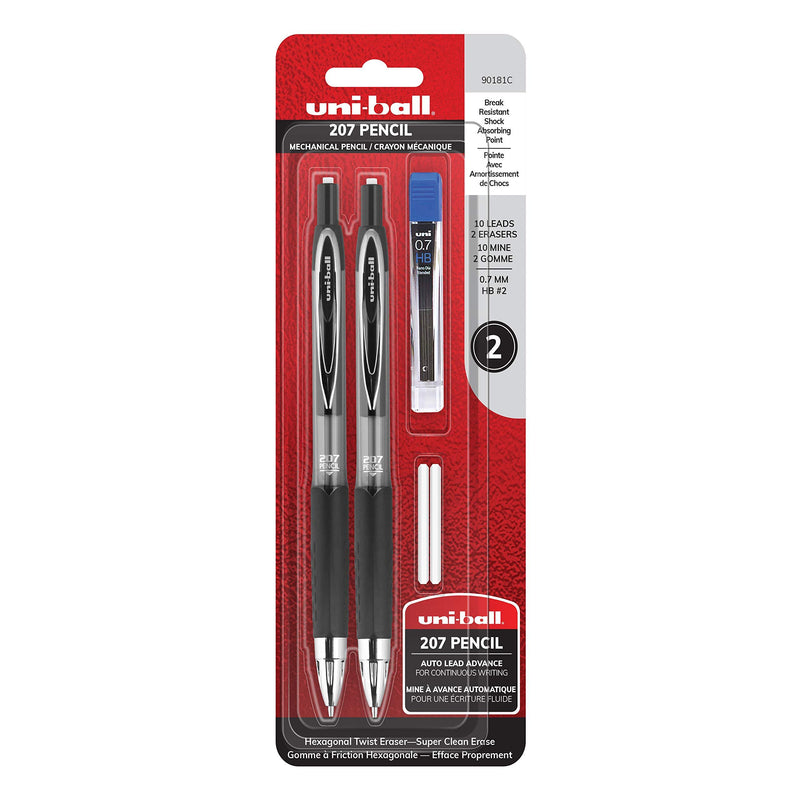 207 Mechanical Pencil Starter Kit, 0.7mm, HB #2, Black Barrel, 2 Count Black Barrels