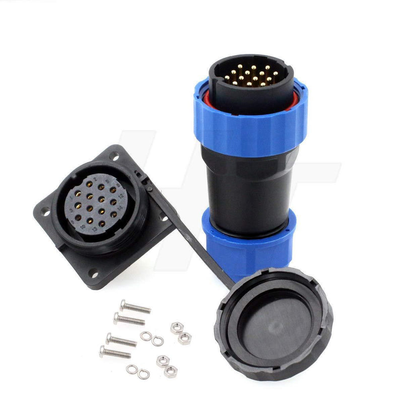 HangTon HE29 14 Pin Waterproof IP68 Connector Outdoor Circular Threaded Male Female Solder Plug Panel Socket 4-Screw (14 pin 10A 380V) 14 pin 10A 380V