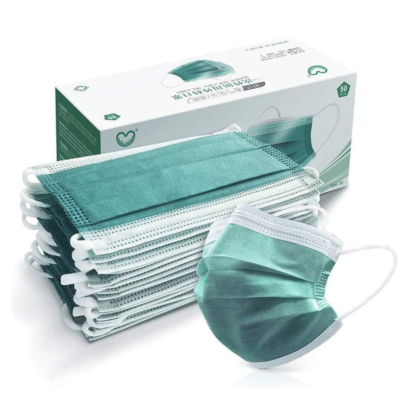 Disposable Face Mask 4-Ply for Adult, Soft Face Masks, Breathable Safety Mask Green