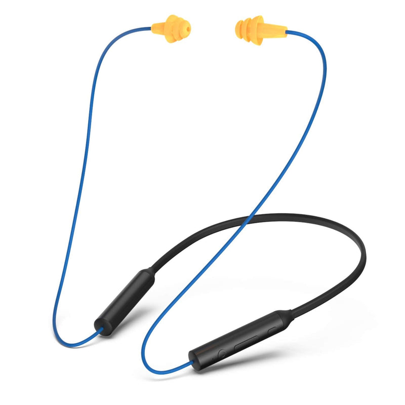 Bluetooth earplug headphones, Mipeace neckband wireless earbuds earplugs-29db noise reduction isolating in-ear earplug earphones with mic and controls, IPX5 sweatproof, 16+Hour battery for work safety Non-replaceable (Blue)