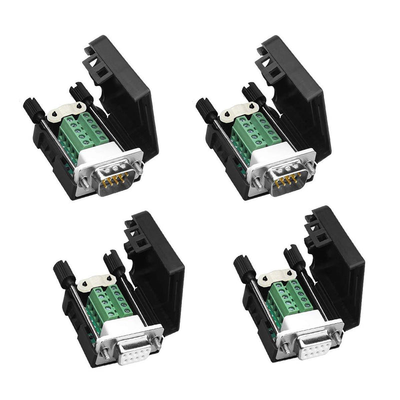 DaFuRui(2-Male+2-Female) DB9 Solderless RS232 D-SUB Serial to 9pin Port Terminal Male Female Adapter Connector Breakout Board with Case Long Bolts Tail Pipe 2Female+2Male